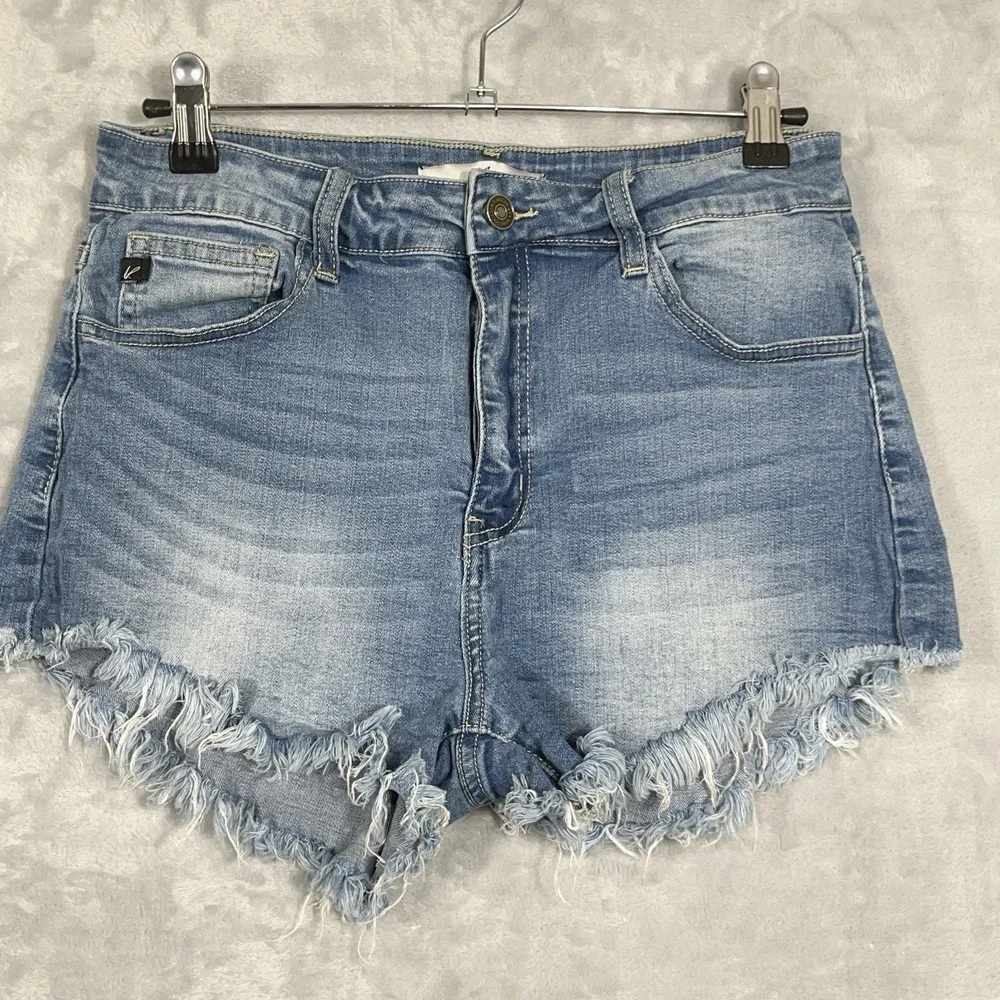 KanCan‎ Womens Denim Shorts Micro Mini Frayed Hem Grunge Stretch Small